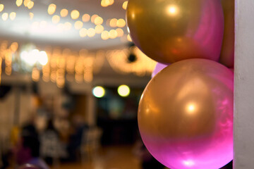 Colorful lighting in a classic space, for parties and celebrations. Colored lights, decorations, flowers, reflections, etc. to illuminate and dance on the dance floor.