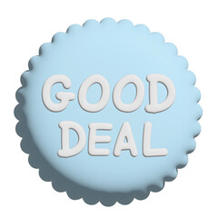 Inflated 3D of GOOD DEAL sale tag for online shopping, marketing, promotion, sticker, banner, special price, discount, business, social media, print, ad, template, sign, symbol, campaign, web button