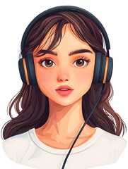 Stylized illust n of a young girl wearing headphones and listening to music