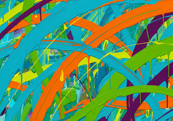 Vibrant abstract painting with colorful brush strokes and splatters