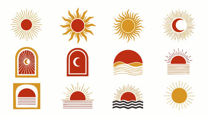 Bohemian Sun and Moon Icons: Abstract Geometric Shapes for Design and Branding © Hernita
