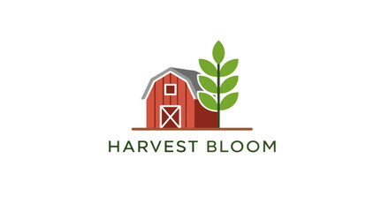 Red Barn Agriculture Farm Logo with Tractor and Barn &ndash; Rural Farming and Agribusiness Brand Identity