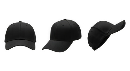 Black baseball cap with embroidered logo isolated on transparent background
