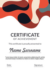 Vertical bussiness certificate of appreciation achievement with colorful organic shapes composition