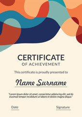 Vertical bussiness certificate of appreciation achievement with colorful organic shapes composition