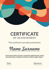 Vertical bussiness certificate of appreciation achievement with colorful organic shapes composition