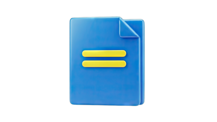 3D Rendered Blue Document with Yellow Equals Symbol on White Background