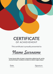 Vertical bussiness certificate of appreciation achievement with colorful organic shapes composition