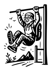 Man Hanging from Bar Outdoor Workout Silhouette Illustration