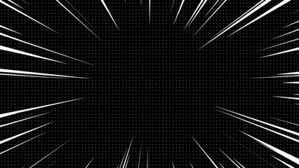 White and black pop art comic cartoon abstract background with radial stripes and halftone dotted texture © Erra