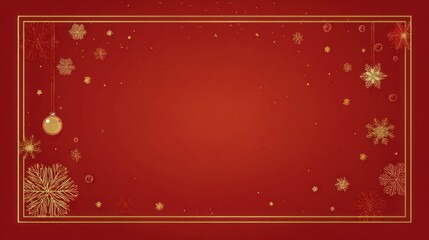 A festive red background adorned with gold snowflakes and ornaments, ideal for holiday greetings or seasonal celebrations.