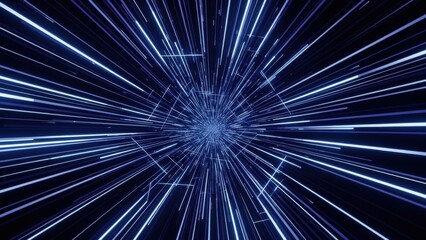 Abstract hyperspace jump with blue light streaks creating a futuristic tunnel effect