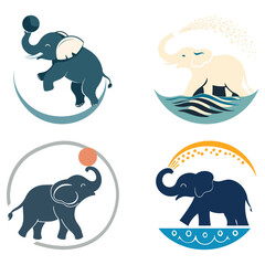 Funny Elephant playing, logo set