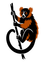 Red Ruffed Lemur on Branch Two Tone Stencil Style