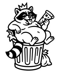 Funny Raccoon King in Trash Can Eating Pizza 