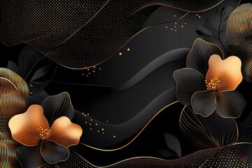 golden lines and flowers with gradient on black background for elegant simple vector avatar and social media profile design