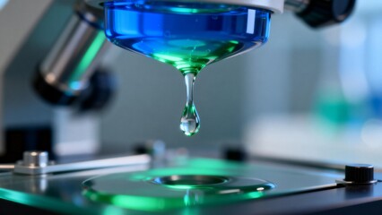 Microscope with liquid drop in lab