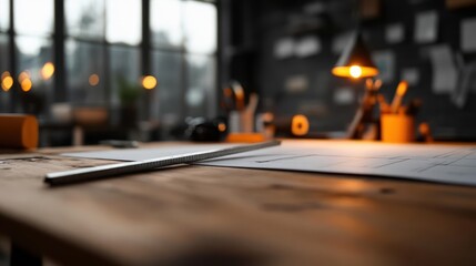 Architectural design studio: blueprint, ruler, and tools creating a bright workspace