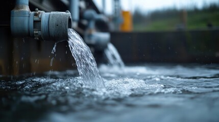 Cascading streams, industrial pipes delivering vital resource for processing uses