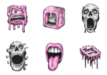 Dark Surreal Grotesque Art Objects in a Transparent Background for Unique Design