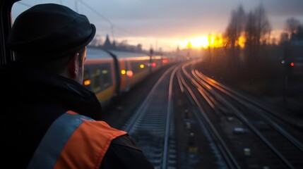 Sunrise on the railroad: a train driver's perspective on the journey ahead looking at the horizon