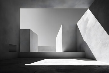 Light and shadow interplay in a modern architectural space fostering a sense of depth and minimalism