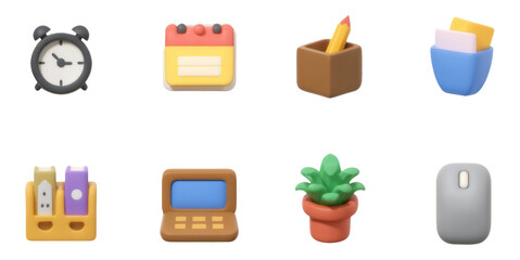 Cute 3D Clay Toys for Home Office Productivity and Organization on Transparent Background