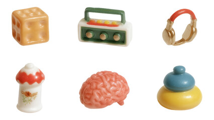 Modern Micro Accessories Set of Glossy Resin Toys on Transparent Background
