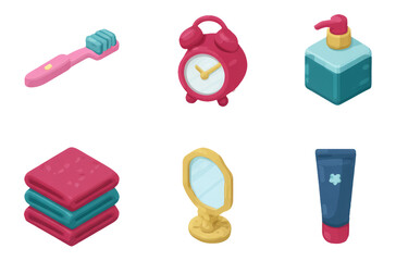 Colorful Morning Routine Essentials in 3D Flat Render on Transparent Background