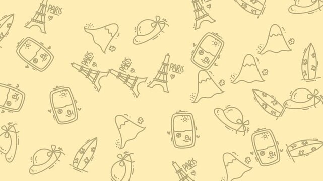 Beige travel pattern with eiffel tower and world icons. Perfect for travel blogs, websites, social media, and travelrelated designs.