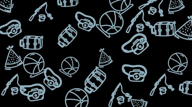 Abstract Neon Party Elements on Black Background Loop.