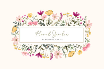pink yellow wildflower watercolor label frame