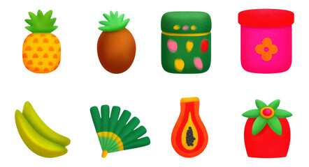 Colorful Tropical Fruit Inspired Icons on Transparent Background for Design Use