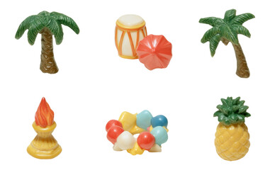 Glossy Tropical Island Festival Accessories Set on Transparent Background