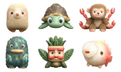 Cute Tropical Island Guardian Spirits in Soft Stylized 3D Rendered Style
