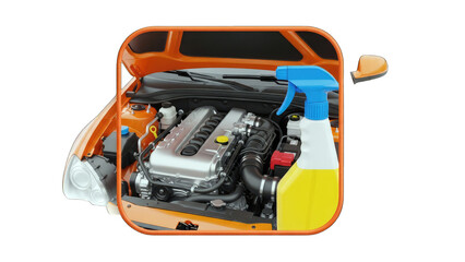 Car Engine Cleaning with Spray Bottle