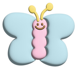 Inflated pastel butterfly in 3D for model, animal, spring, summer, flower, cartoon character, comic, mascot, cute patch, brooch, shirt print, plush toy, kid doll, nature, garden, blossom, blooming

