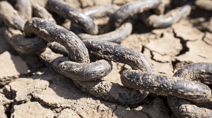 A heavy chain like pattern is pressed onto the cracked dry surface. Health guides and counseling materials designed specifically for mental health education and mindfulness programs.