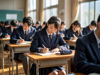授業に集中する日本の高校生たちの教室風景　Generative AI