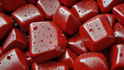 Red colored recycled plastic with visible specks of colorful fragments