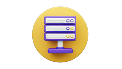 3D Rendered Server Rack on Yellow Circle Background