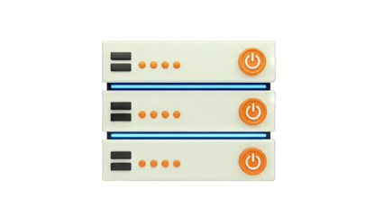 3D Rendered Server Rack Powering Data in White Background