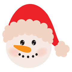 Cute Christmas snowman face vector cartoon illustration