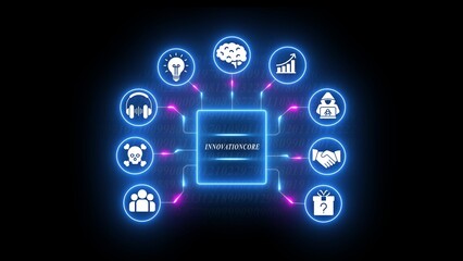 Fototapeta premium Blue glowing digital network with innovation core and connected