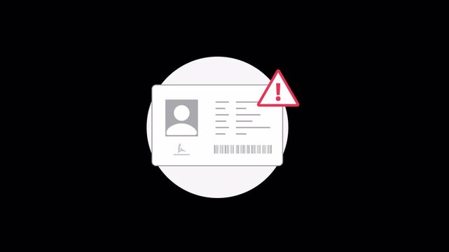Identification Card with Warning. ID Verification Error Issue Concept Animation Video - Transparent