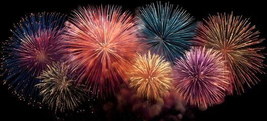 Festive fireworks on black background.