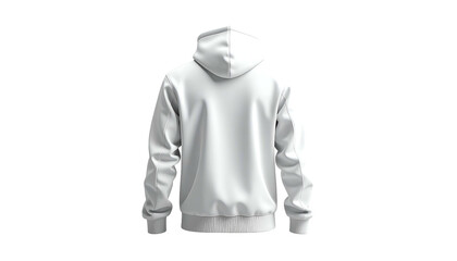 Back view of a plain white hooded sweatshirt against a black background (2)
