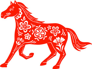 A Red Traditional Chinese New Year Horse Illustration