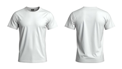 Two views of a plain white t-shirt, front and back, isolated on a black background