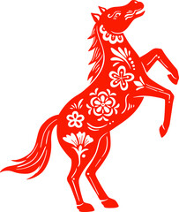 Traditional Red Rearing Chinese New Year Horse Illustration